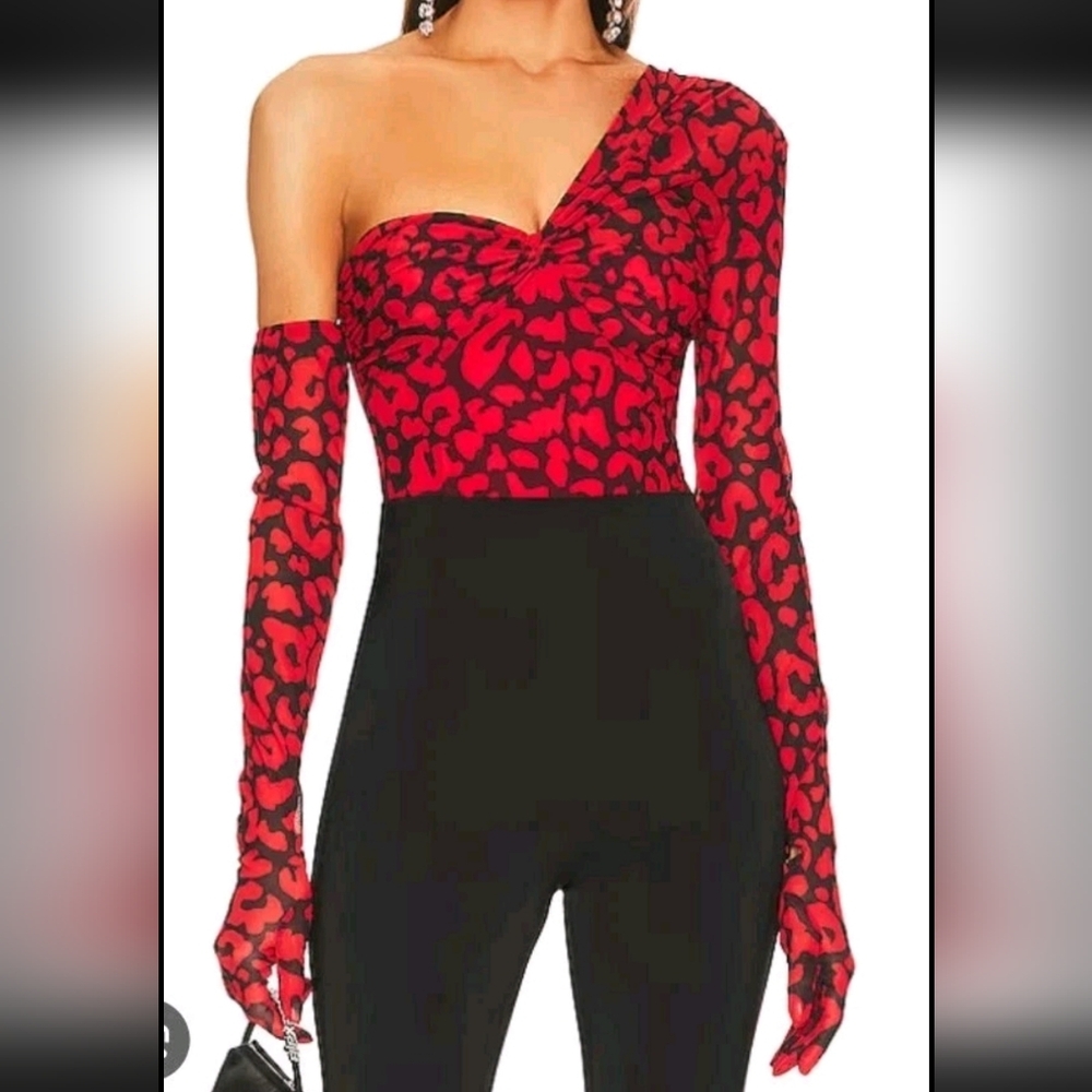 Michael Costello Red Dress with Leopard Accents